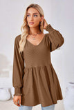 V-Neck Lantern Sleeve Blouse - Trendsi - Flyclothing LLC