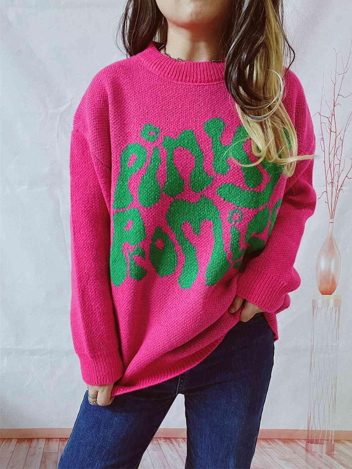 PINKY PROMISE Graphic Sweater - Trendsi