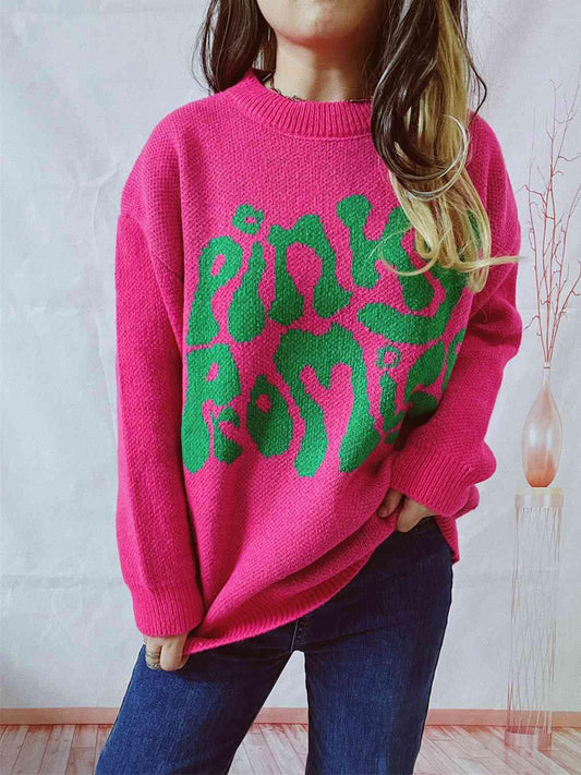 PINKY PROMISE Graphic Sweater - Trendsi