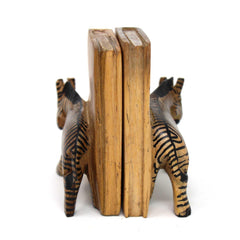 Carved Wood Zebra Book Ends, Set of 2 - Jedando