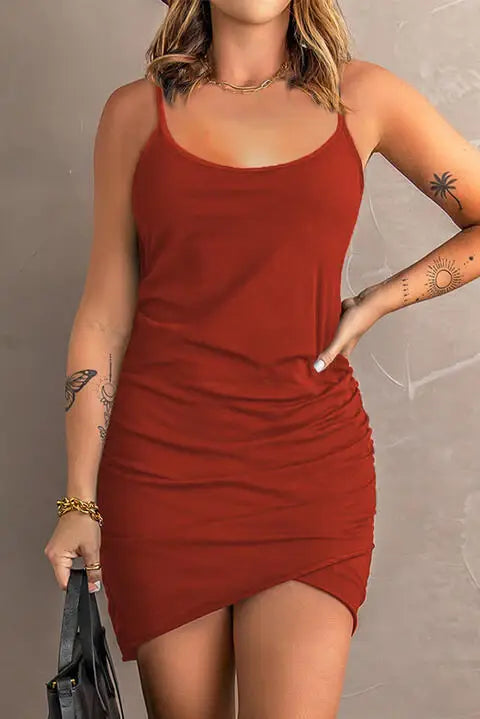 Spaghetti StrapRuched Mini Dress - Trendsi - Flyclothing LLC