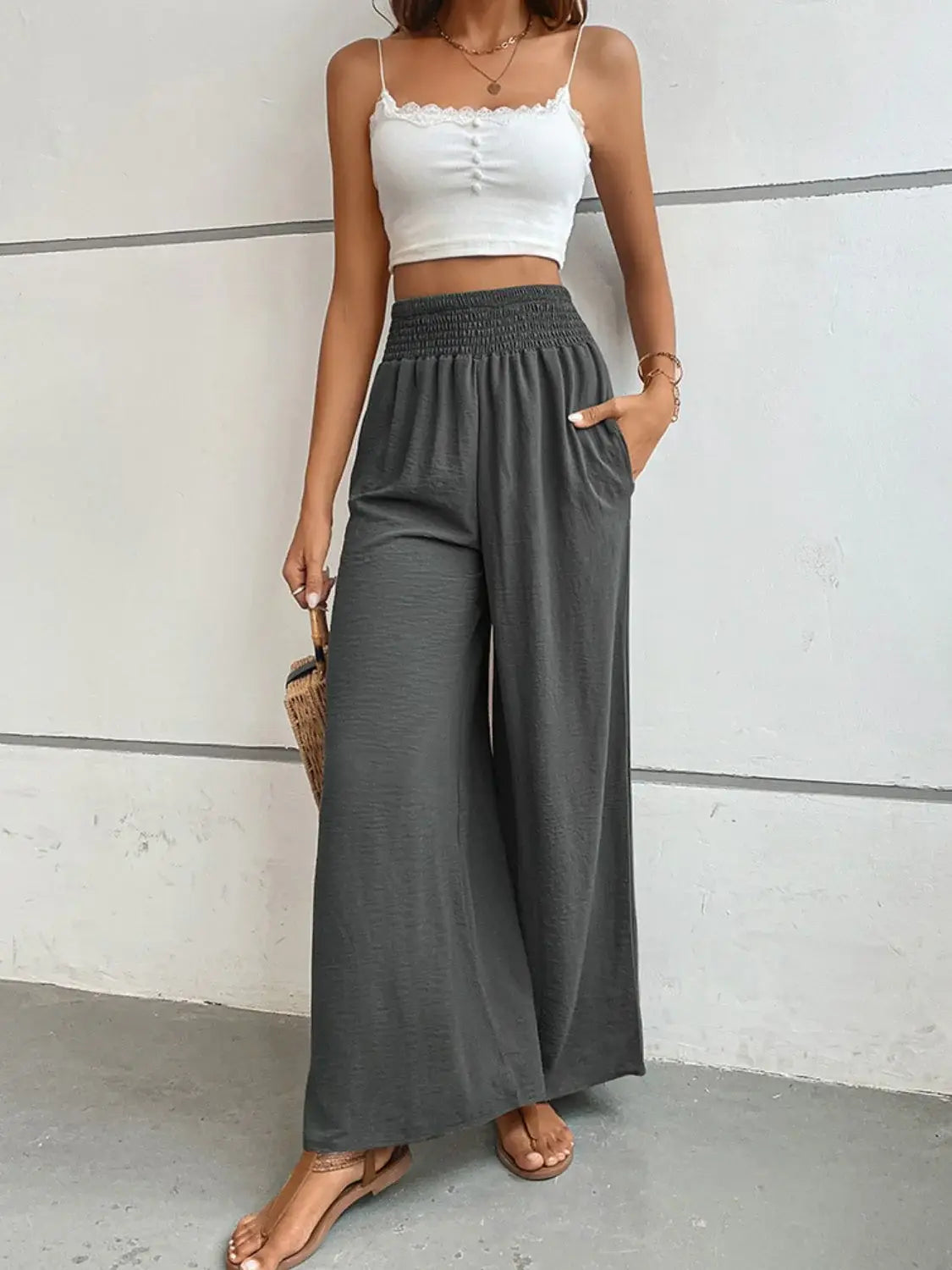 Wide Waistband Relax Fit Long Pants - Trendsi - Flyclothing LLC