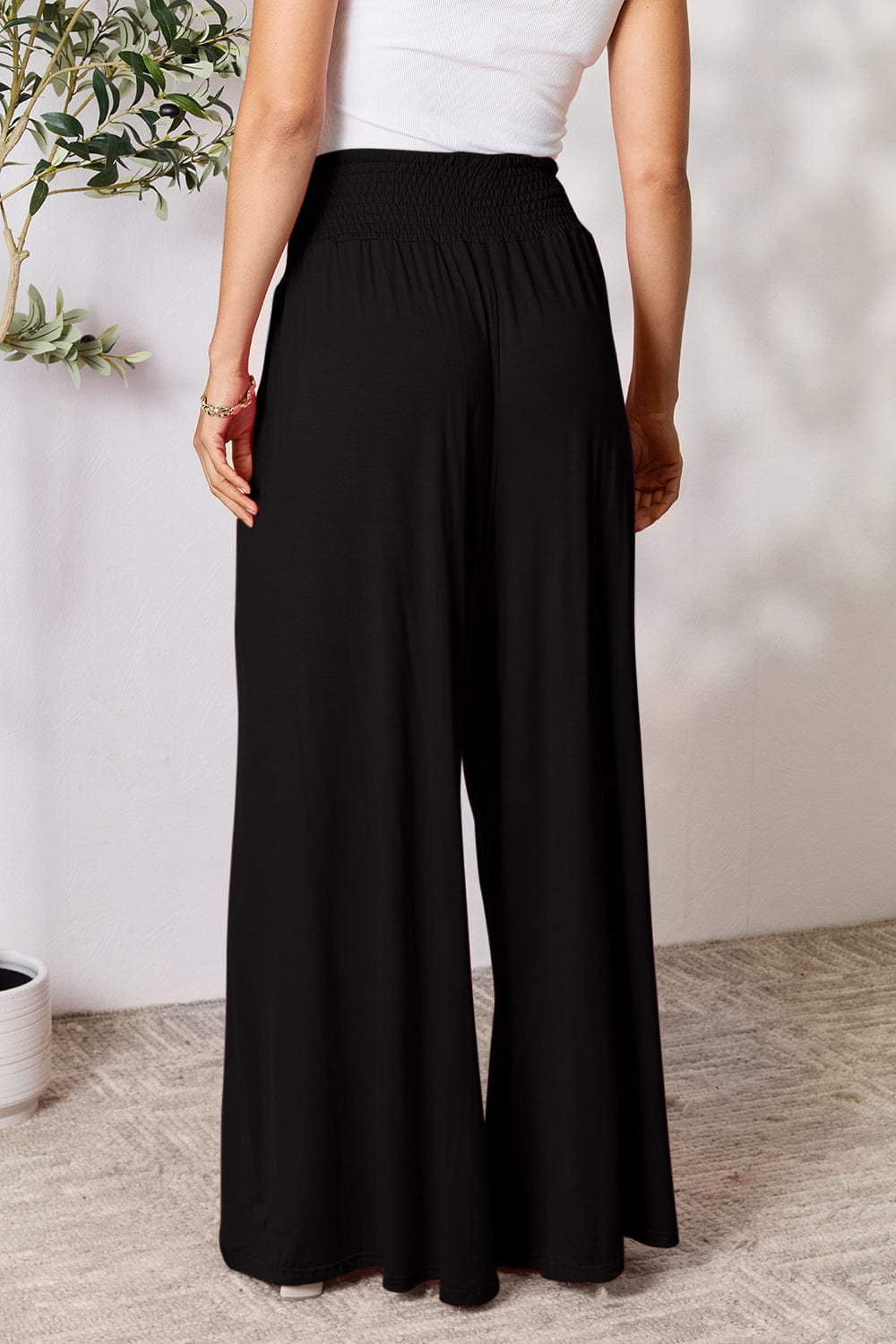 Double Take Full Size Smocked Wide Waistband Wide Leg Pants - Trendsi
