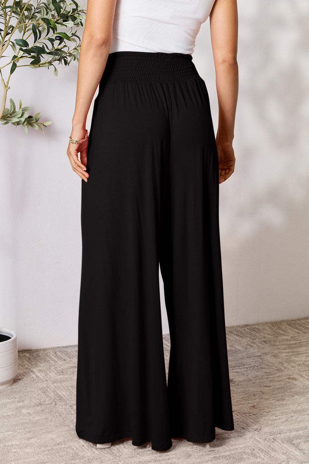 Double Take Full Size Smocked Wide Waistband Wide Leg Pants - Trendsi - Flyclothing LLC