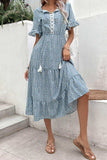Printed Tassel Tie Flounce Sleeve Dress - Trendsi - Flyclothing LLC