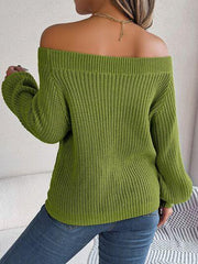 Openwork Off-Shoulder Long Sleeve Sweater - Trendsi