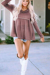 V-Neck Dropped Shoulder Long Sleeve T-Shirt - Trendsi - Flyclothing LLC
