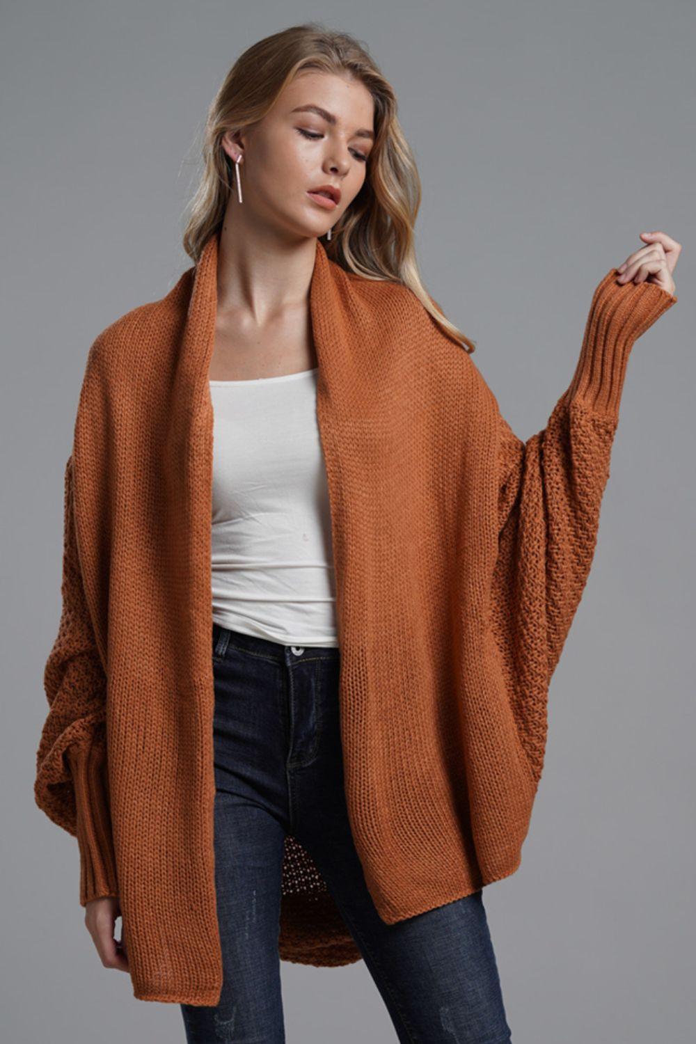 Dolman Sleeves Open Front Knit Cardigan