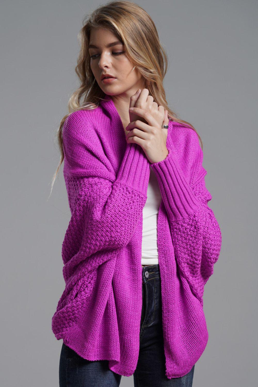 Dolman Sleeve Open Front Ribbed Trim Longline Cardigan - Trendsi - Flyclothing LLC