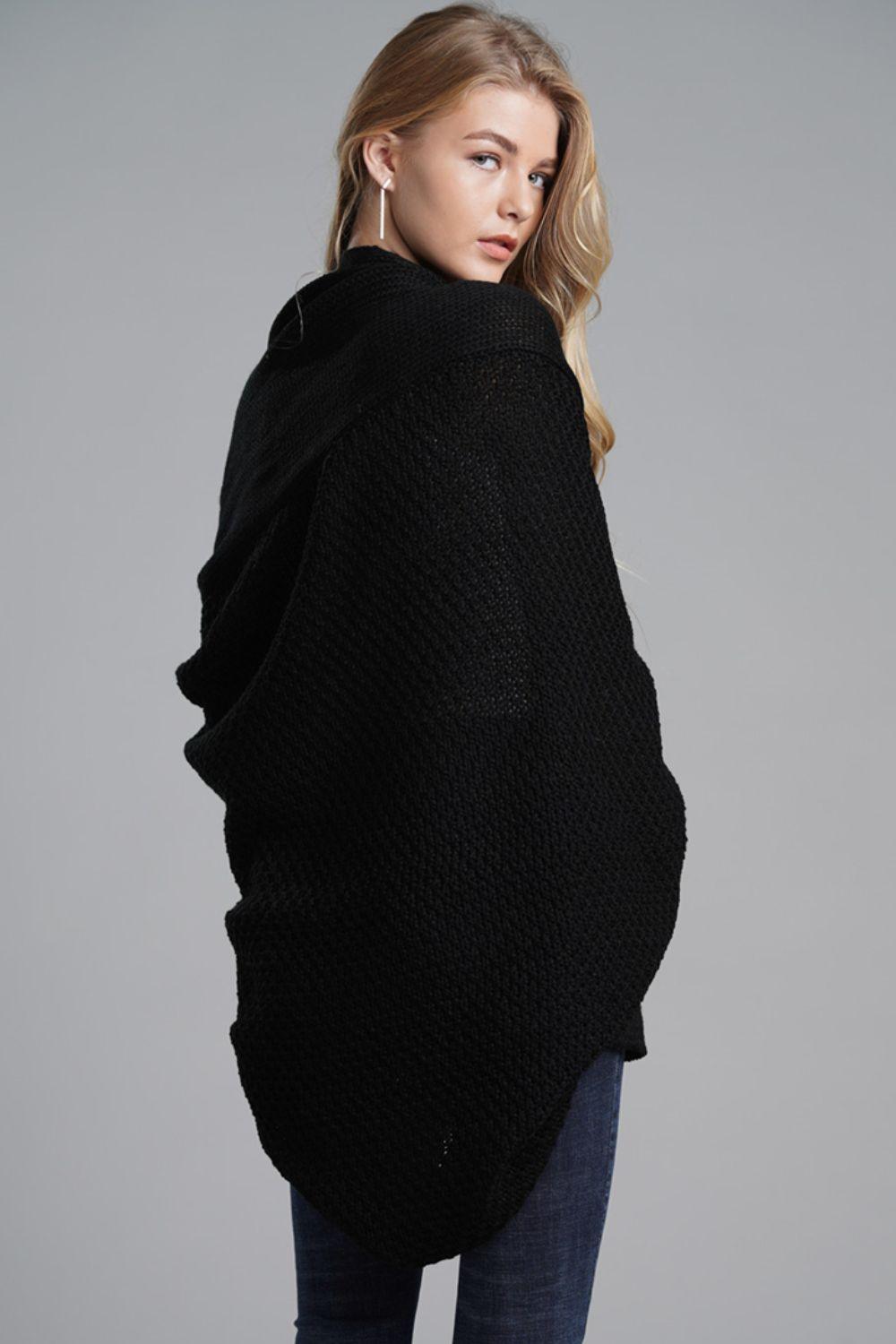 Dolman Sleeve Open Front Ribbed Trim Longline Cardigan - Trendsi - Flyclothing LLC