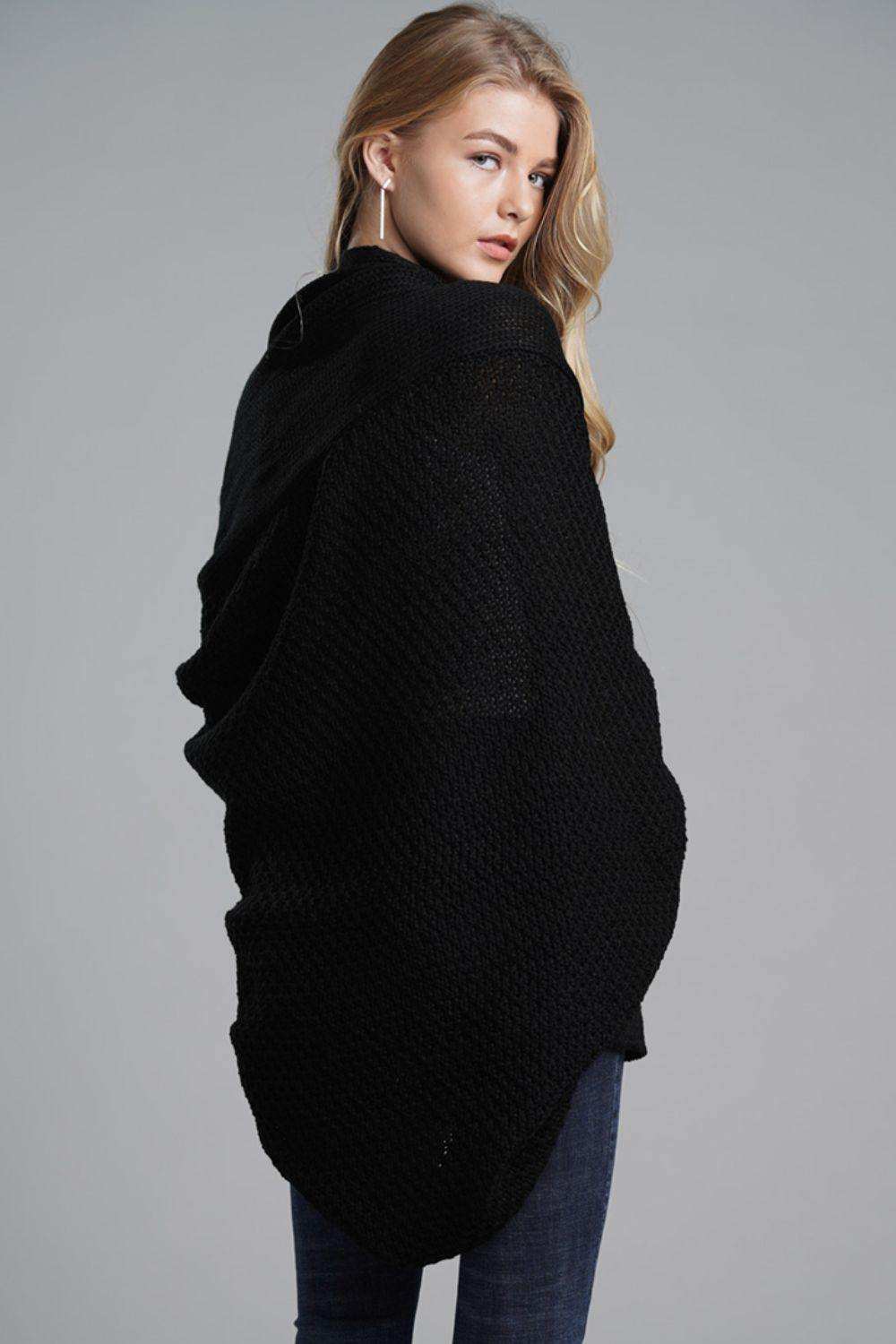 Dolman Sleeve Open Front Ribbed Trim Longline Cardigan - Trendsi - Flyclothing LLC