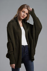 Dolman Sleeve Open Front Ribbed Trim Longline Cardigan - Trendsi - Flyclothing LLC
