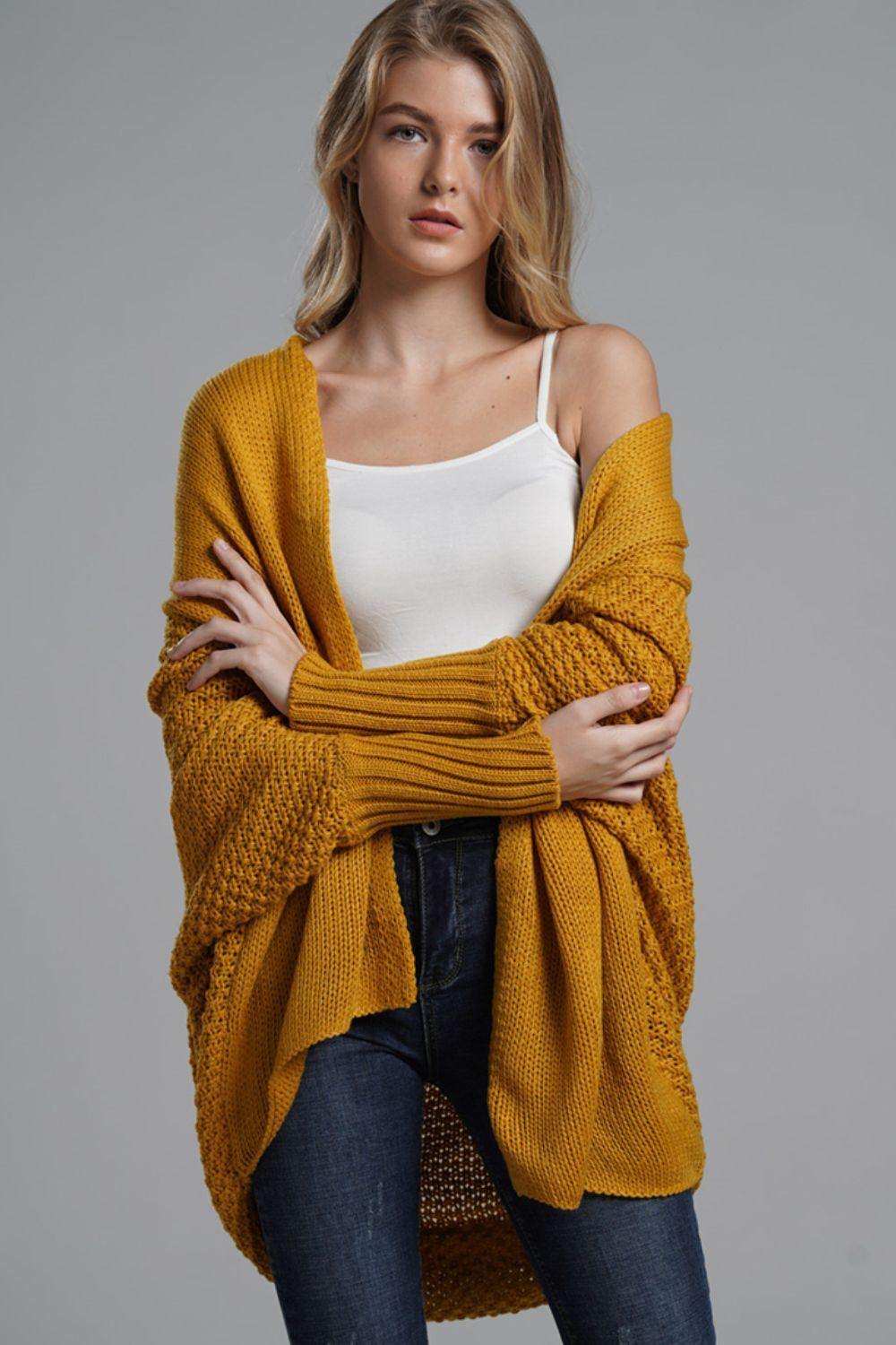 Dolman Sleeve Open Front Ribbed Trim Longline Cardigan - Trendsi - Flyclothing LLC