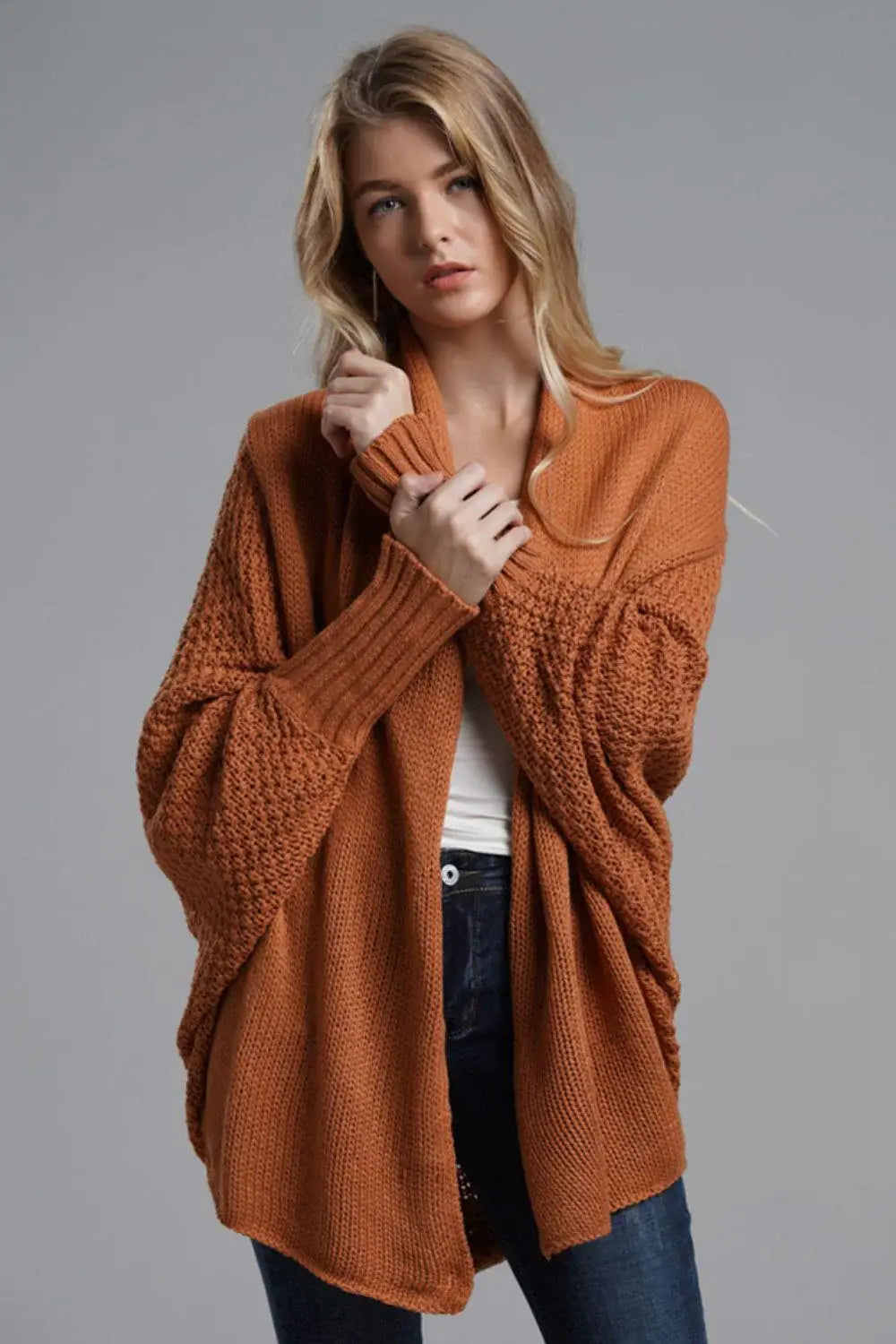 Open Front Dolman Sleeve Cardigan in Jade