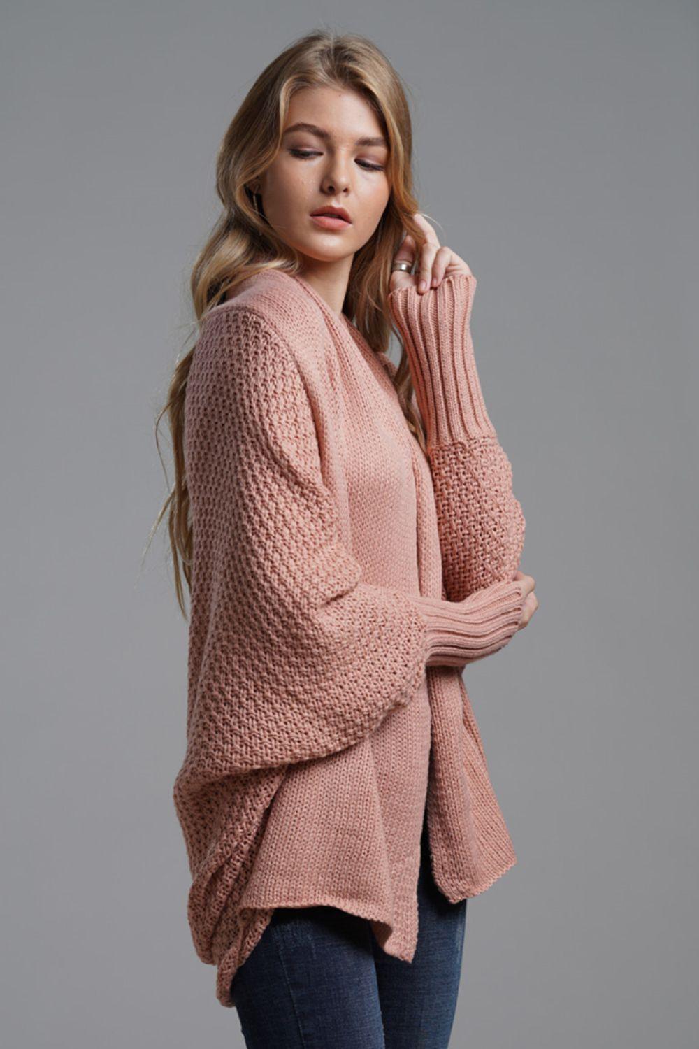 Dolman Sleeve Open Front Ribbed Trim Longline Cardigan - Trendsi - Flyclothing LLC