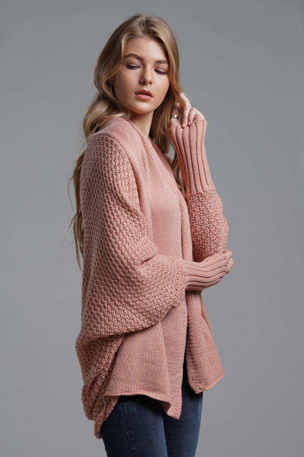 Dolman Sleeve Open Front Ribbed Trim Longline Cardigan - Trendsi - Flyclothing LLC