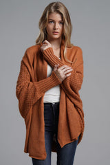 Dolman Sleeve Open Front Ribbed Trim Longline Cardigan - Trendsi - Flyclothing LLC