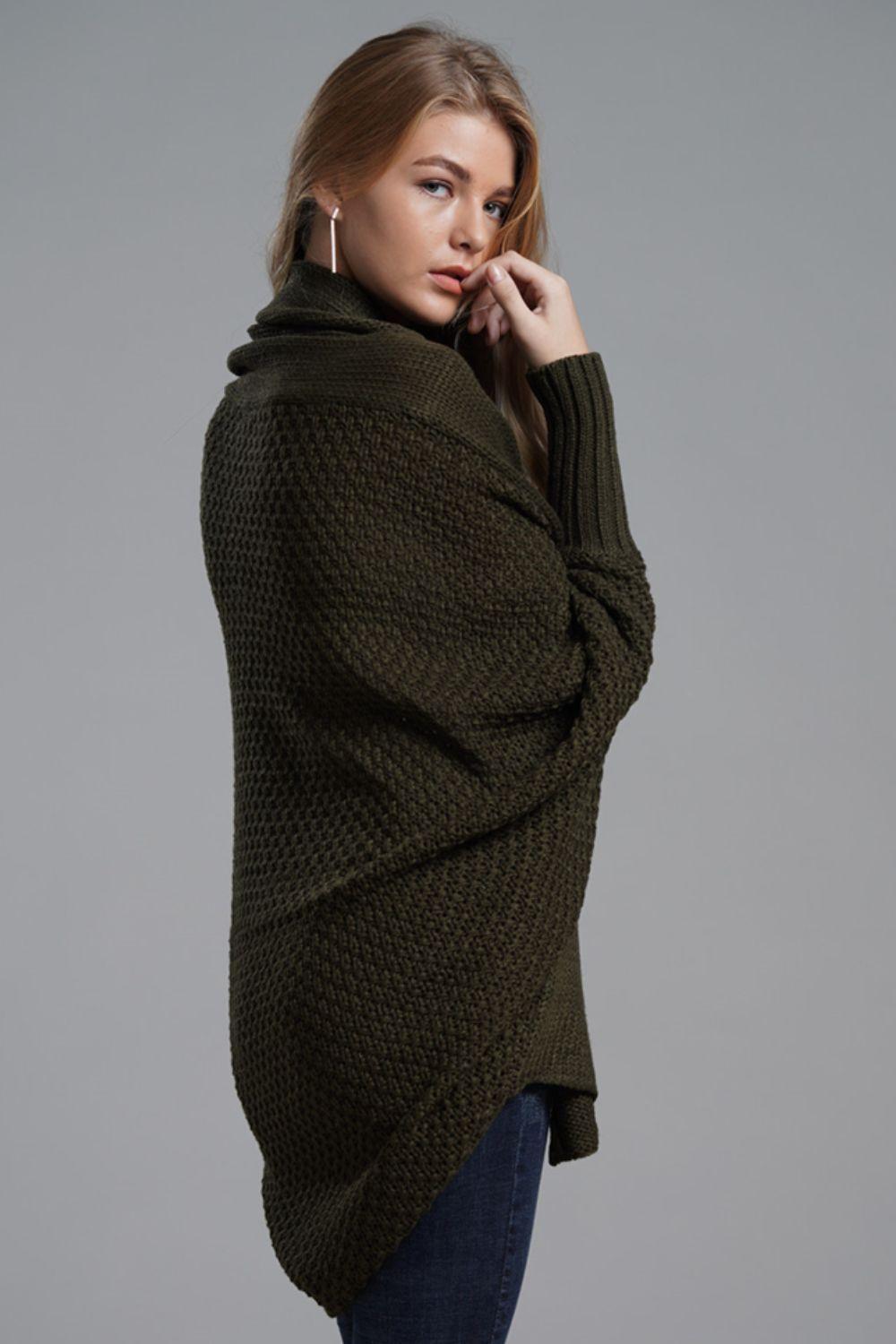 Dolman Sleeve Open Front Ribbed Trim Longline Cardigan - Trendsi - Flyclothing LLC