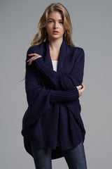 Dolman Sleeve Open Front Ribbed Trim Longline Cardigan - Trendsi - Flyclothing LLC