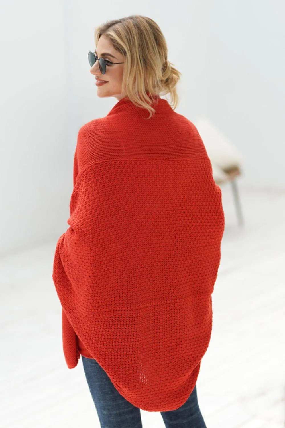 Dolman Sleeve Open Front Ribbed Trim Longline Cardigan - Trendsi - Flyclothing LLC