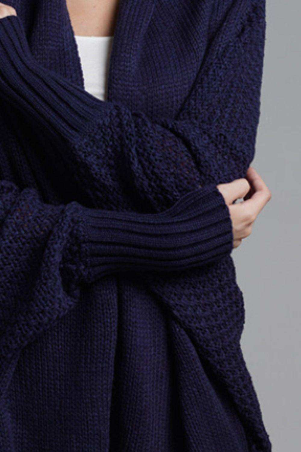 Dolman Sleeve Open Front Ribbed Trim Longline Cardigan - Trendsi - Flyclothing LLC