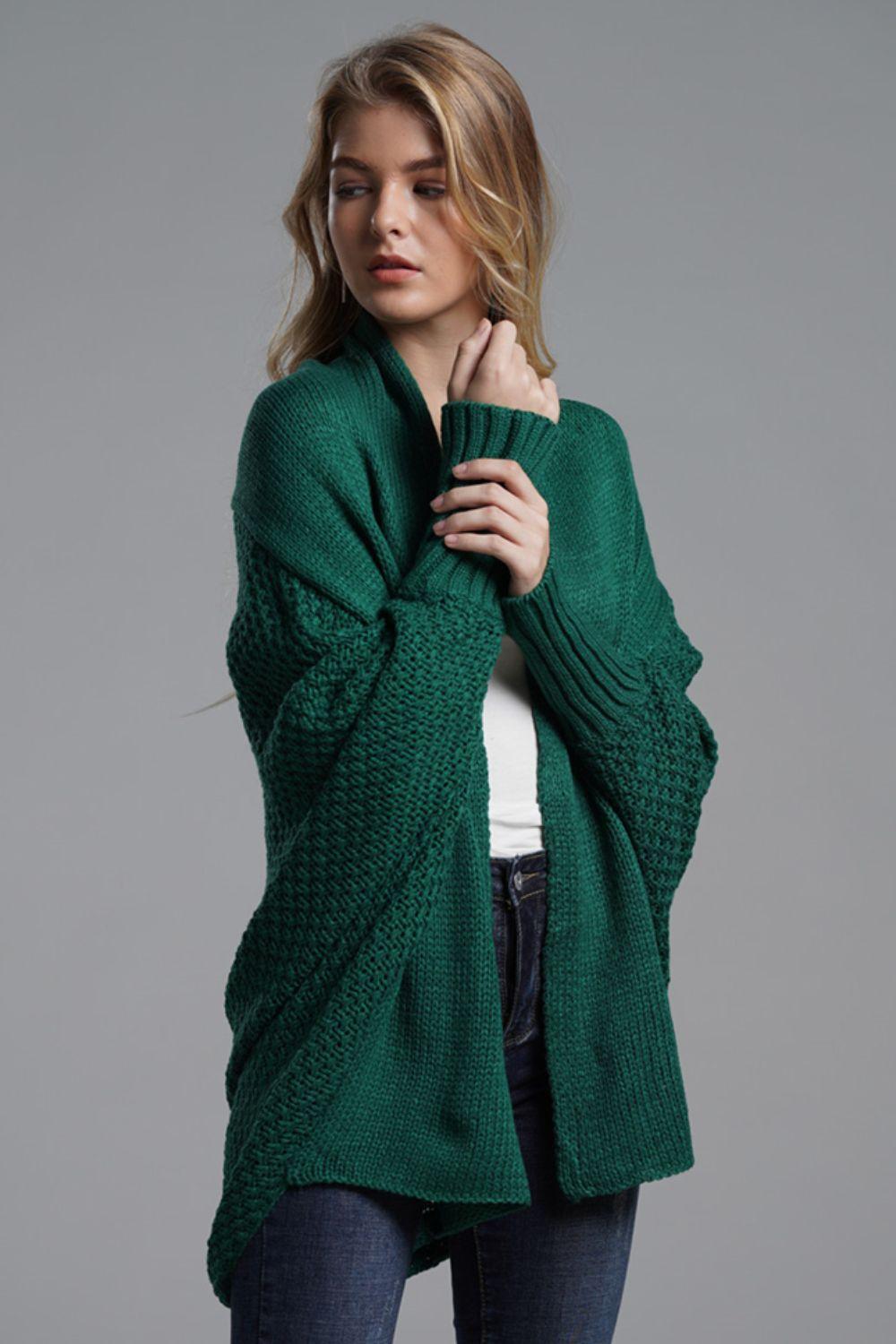 Dolman Sleeve Open Front Ribbed Trim Longline Cardigan - Trendsi - Flyclothing LLC
