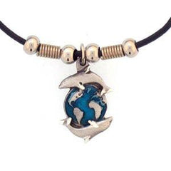 Dolphins Encircling the Earth Adjustable Cord Necklace - Siskiyou Buckle