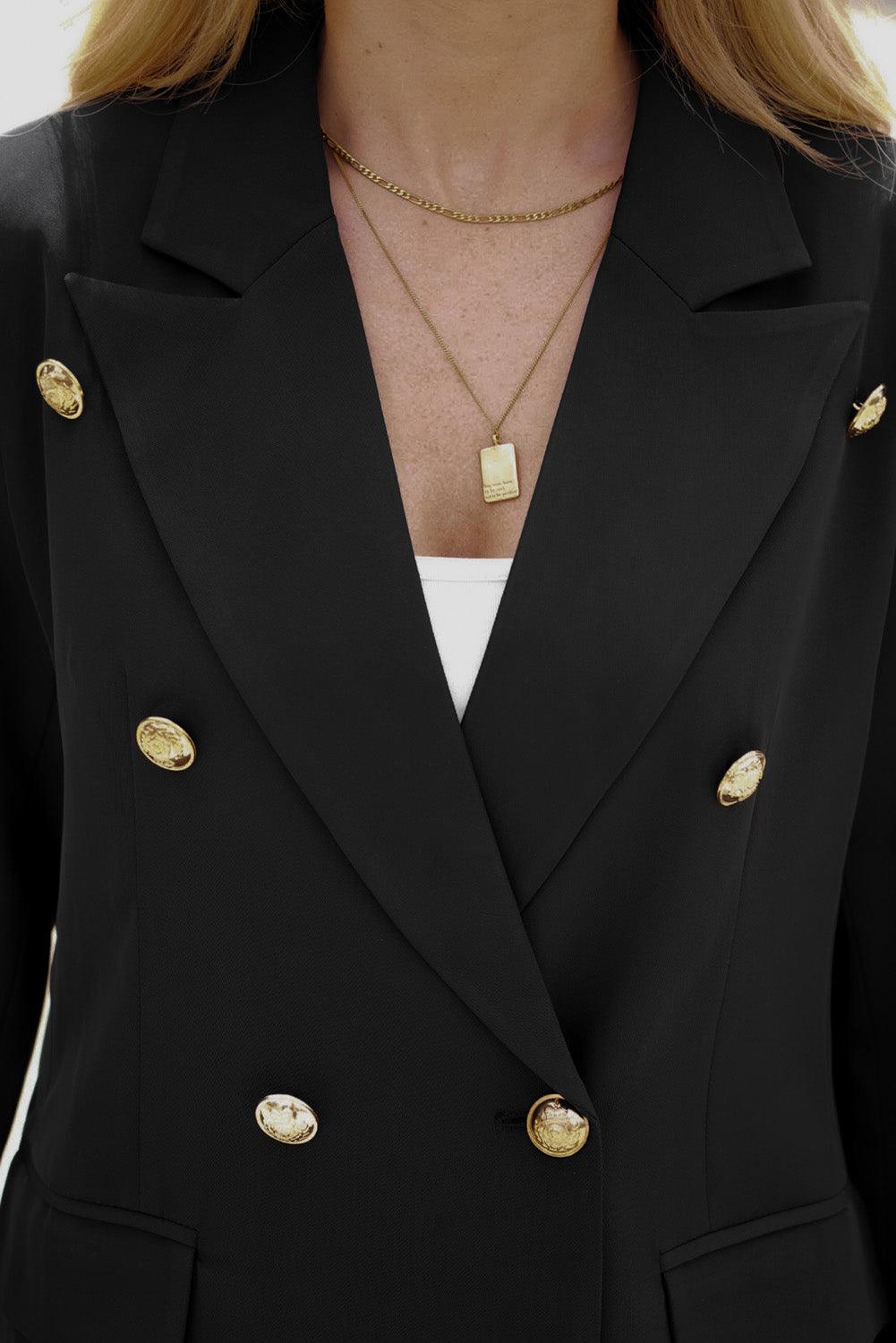Double-Breasted Lapel Collar Long Sleeve Blazer - Trendsi