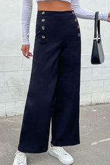 Double-Breasted Wide Leg Pants - Trendsi