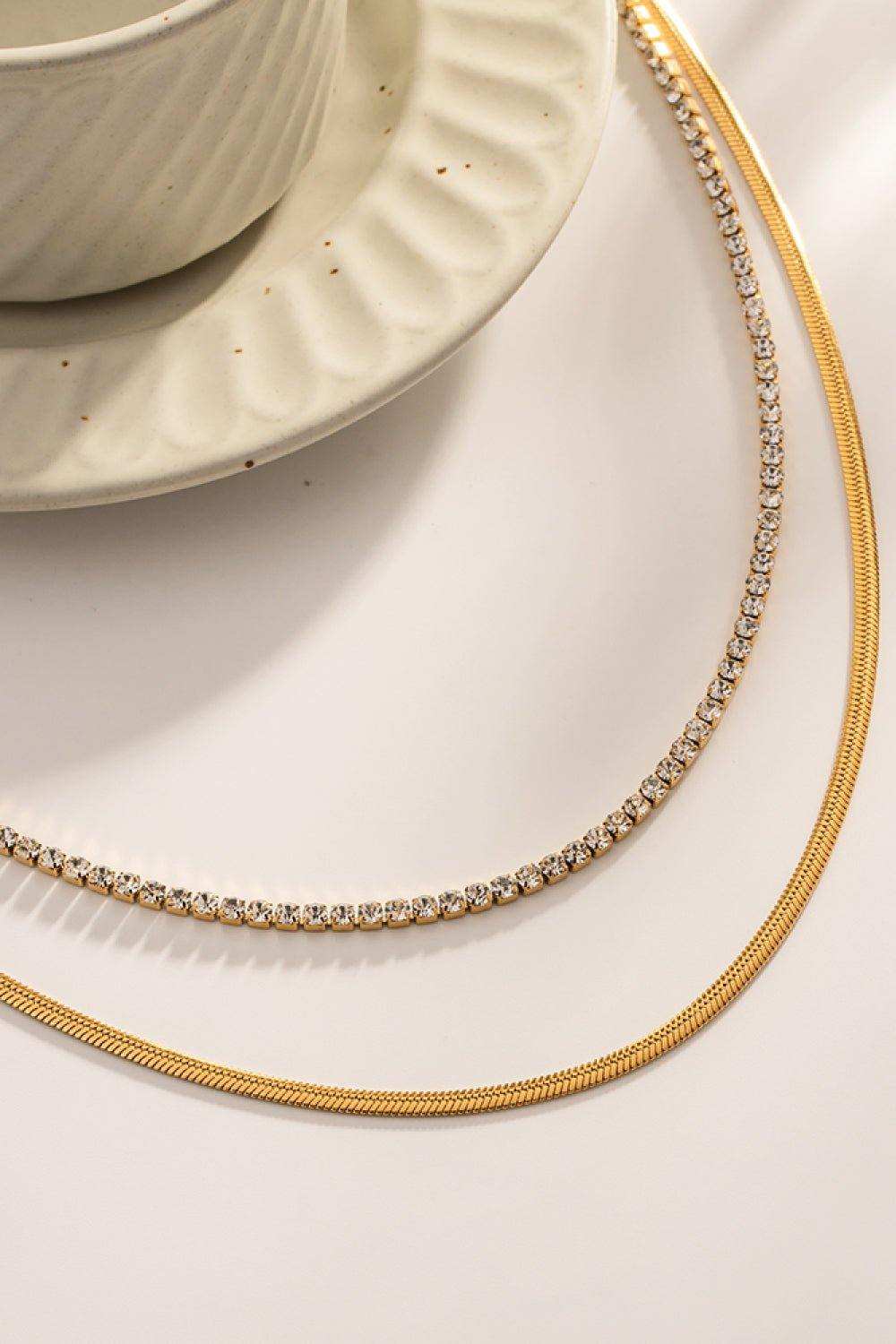 Double-Layered Inlaid Zircon Stainless Steel Necklace - Trendsi - Flyclothing LLC