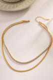 Double-Layered Inlaid Zircon Stainless Steel Necklace - Trendsi - Flyclothing LLC