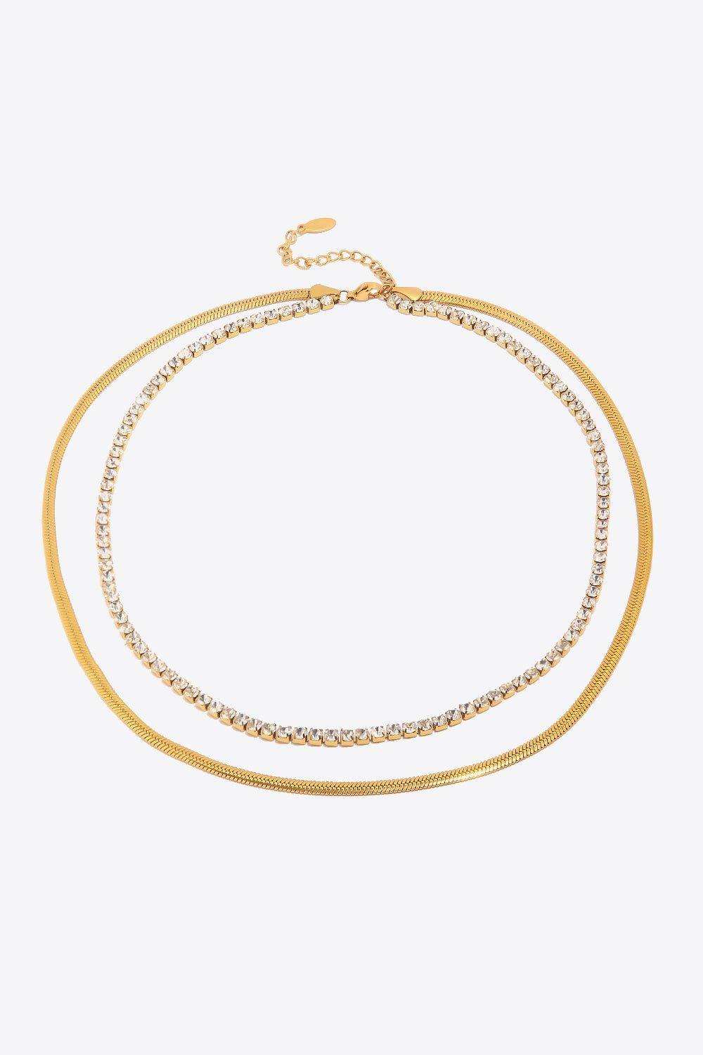 Double-Layered Inlaid Zircon Stainless Steel Necklace - Trendsi - Flyclothing LLC