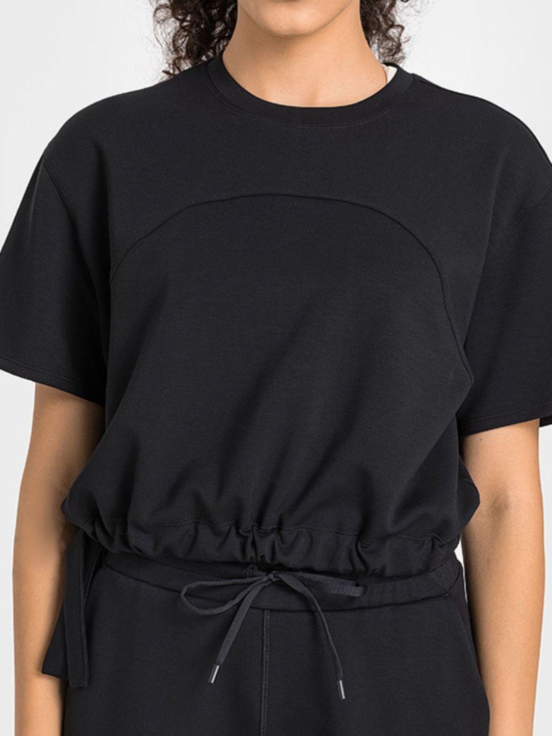 Drawstring Hem Short Sleeve Sports T-Shirt - Trendsi