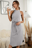 Drawstring Open Back Slit Sleeveless Dress - Trendsi - Flyclothing LLC