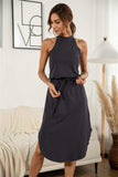 Drawstring Open Back Slit Sleeveless Dress - Trendsi - Flyclothing LLC