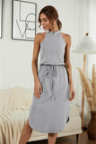 Drawstring Open Back Slit Sleeveless Dress - Trendsi
