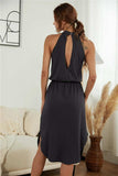 Drawstring Open Back Slit Sleeveless Dress - Trendsi - Flyclothing LLC