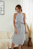 Drawstring Open Back Slit Sleeveless Dress - Trendsi