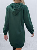 Drawstring Puff Sleeve Hooded Dress - Trendsi