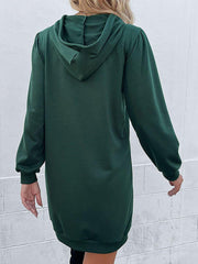 Drawstring Puff Sleeve Hooded Dress - Trendsi