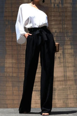 Dress Day Marvelous in Manhattan One-Shoulder Jumpsuit in White/Black - Trendsi - Flyclothing LLC