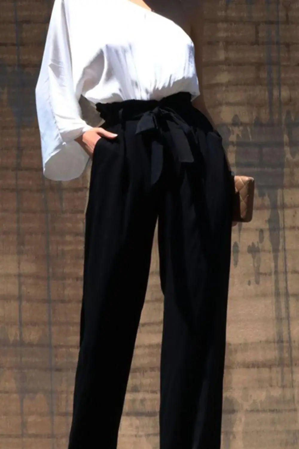 Dress Day Marvelous in Manhattan One-Shoulder Jumpsuit in White/Black - Trendsi - Flyclothing LLC