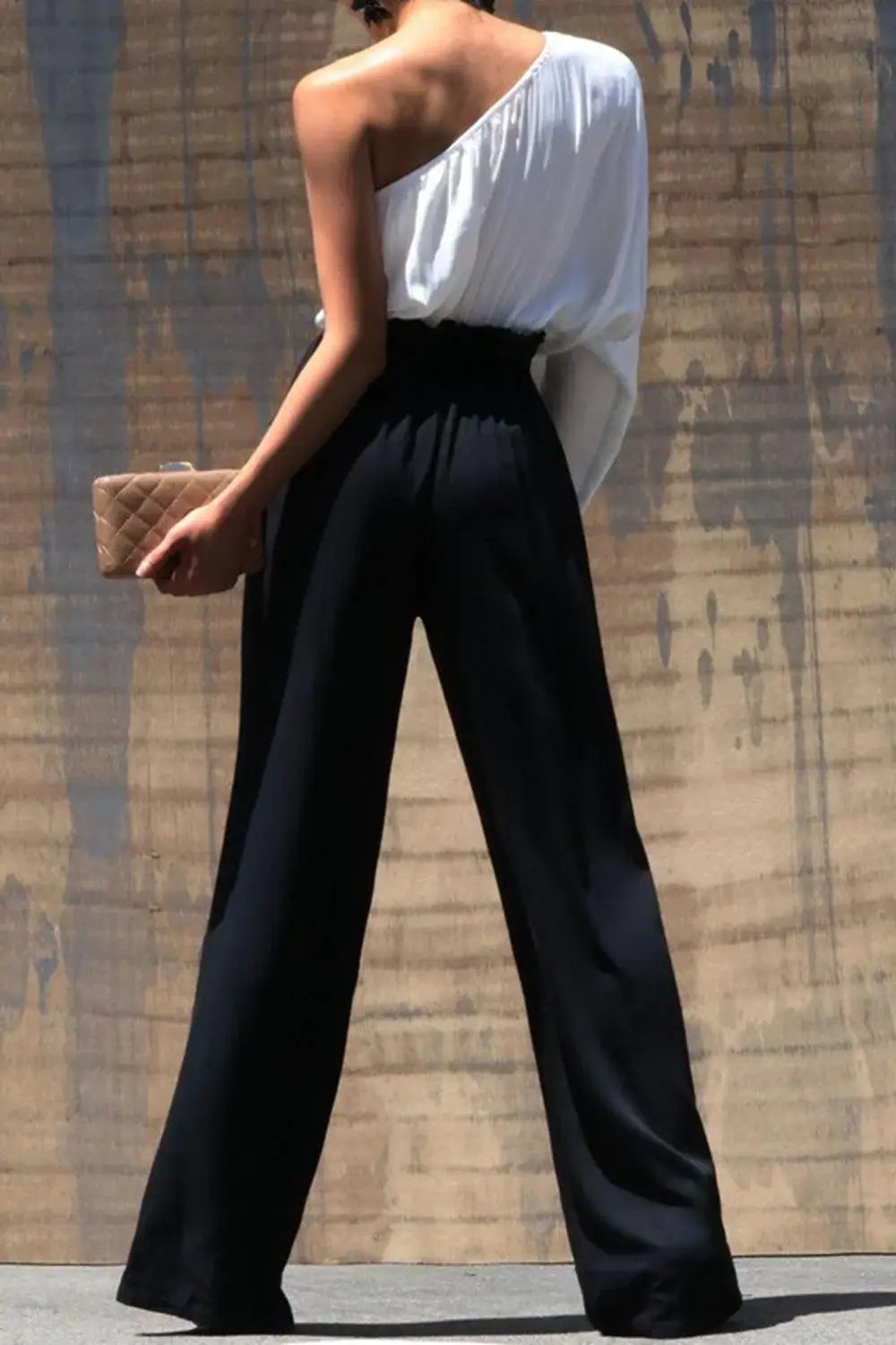 Dress Day Marvelous in Manhattan One-Shoulder Jumpsuit in White/Black - Trendsi - Flyclothing LLC