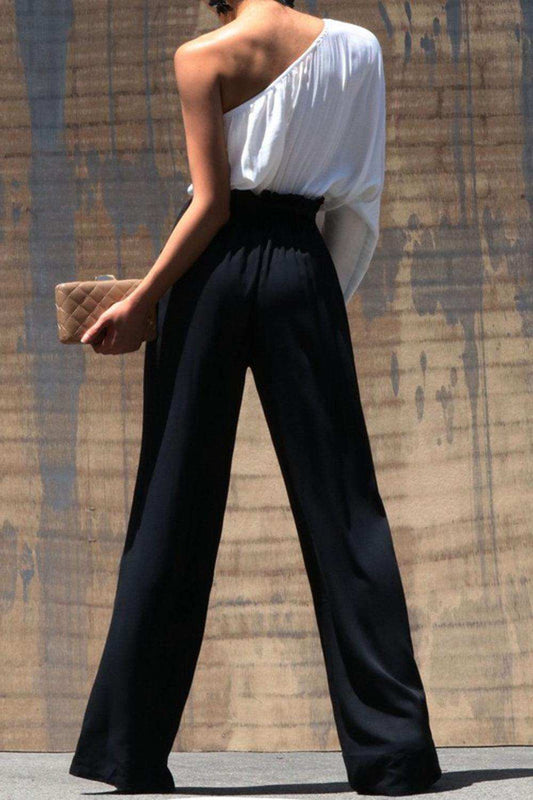 Dress Day Marvelous in Manhattan One-Shoulder Jumpsuit in White/Black - Trendsi - Flyclothing LLC