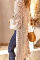 Dropped Shoulder Long Sleeve Crochet Duster Cardigan - Trendsi
