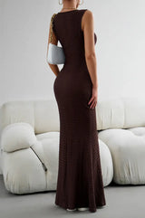 Round Neck Sleeveless Maxi Fishtail Dress - Trendsi - Flyclothing LLC