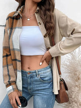 Contrast Plaid Print Dropped Shoulder Shirt - Trendsi - Flyclothing LLC