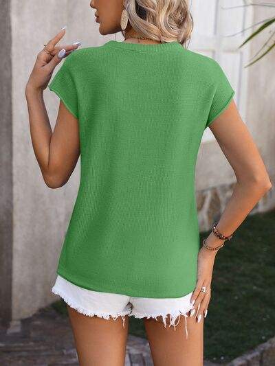 Rolled Cap Sleeve Round Neck Sweater Vest - Trendsi - Flyclothing LLC