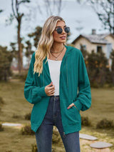 Zip Up Drawstring Long Sleeve Hooded Jacket - Trendsi - Flyclothing LLC
