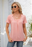Decorative Button Scoop Neck T-Shirt - Trendsi